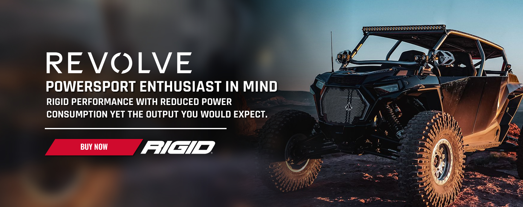 Revolve Rigid lights ad with a four wheel offroader in the background